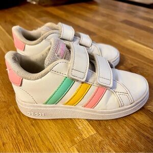 Adidas Grand Court Toddler Shoes- pink, green, yellow